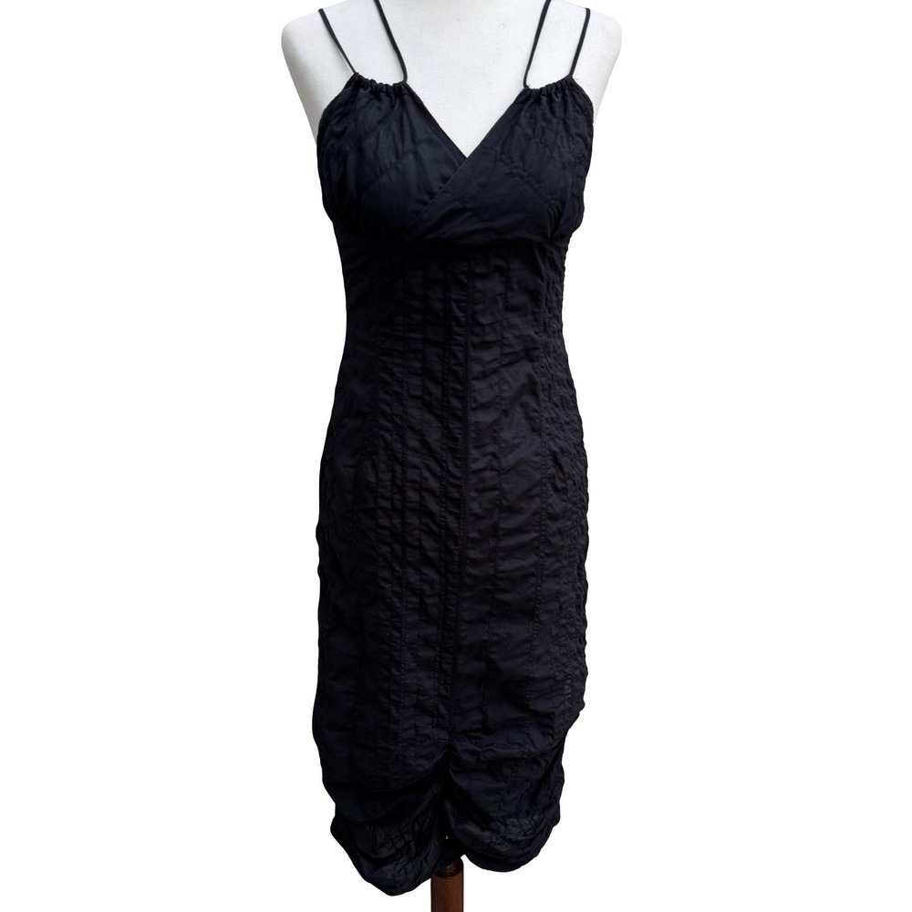 Whimsigoth Crinkled Quilted Witchy Steampunk Bubble Hem Midi Dress Avant Garde S